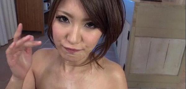  Yume Mizuki swallows fresh jizz after a top oral trio